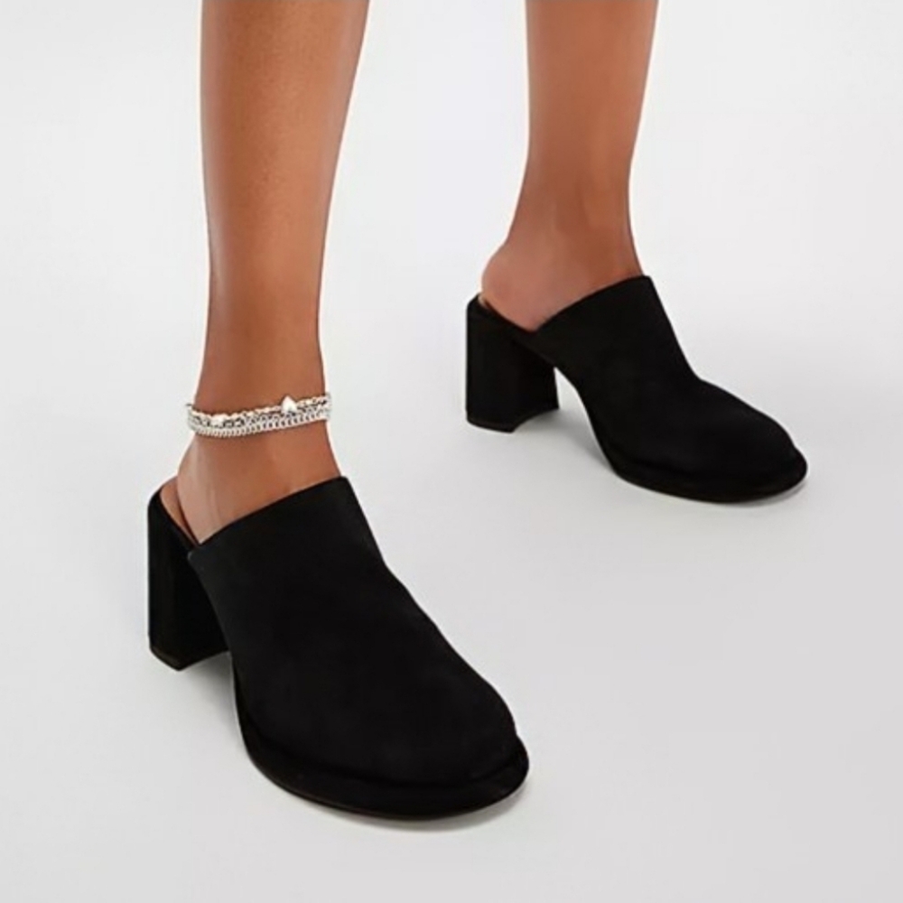 suede black 90s y2k grunge goth boho indie urban chunky heel slide mule heels